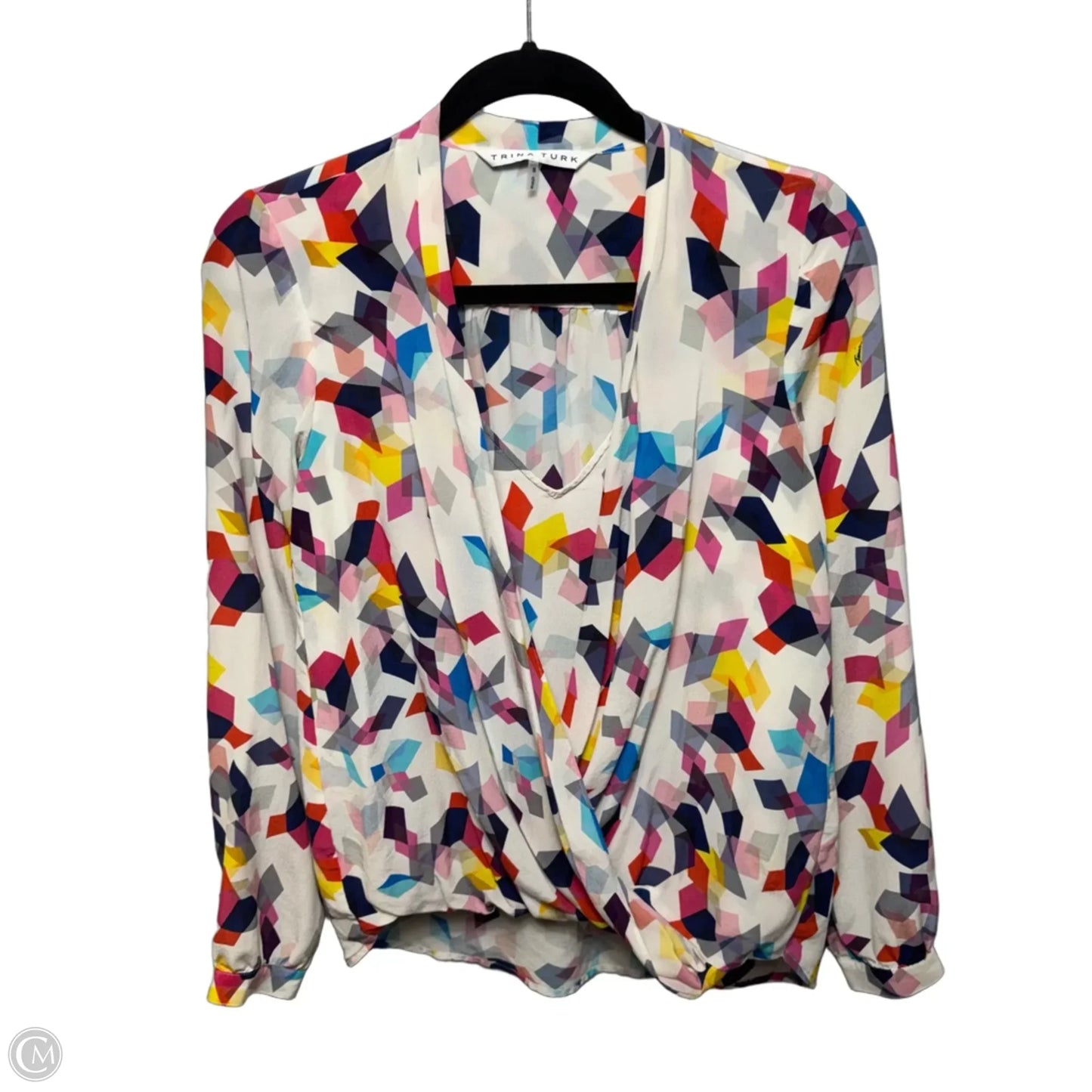 Silk Top Long Sleeve By Trina Turk In Geometric Pattern, Size: S