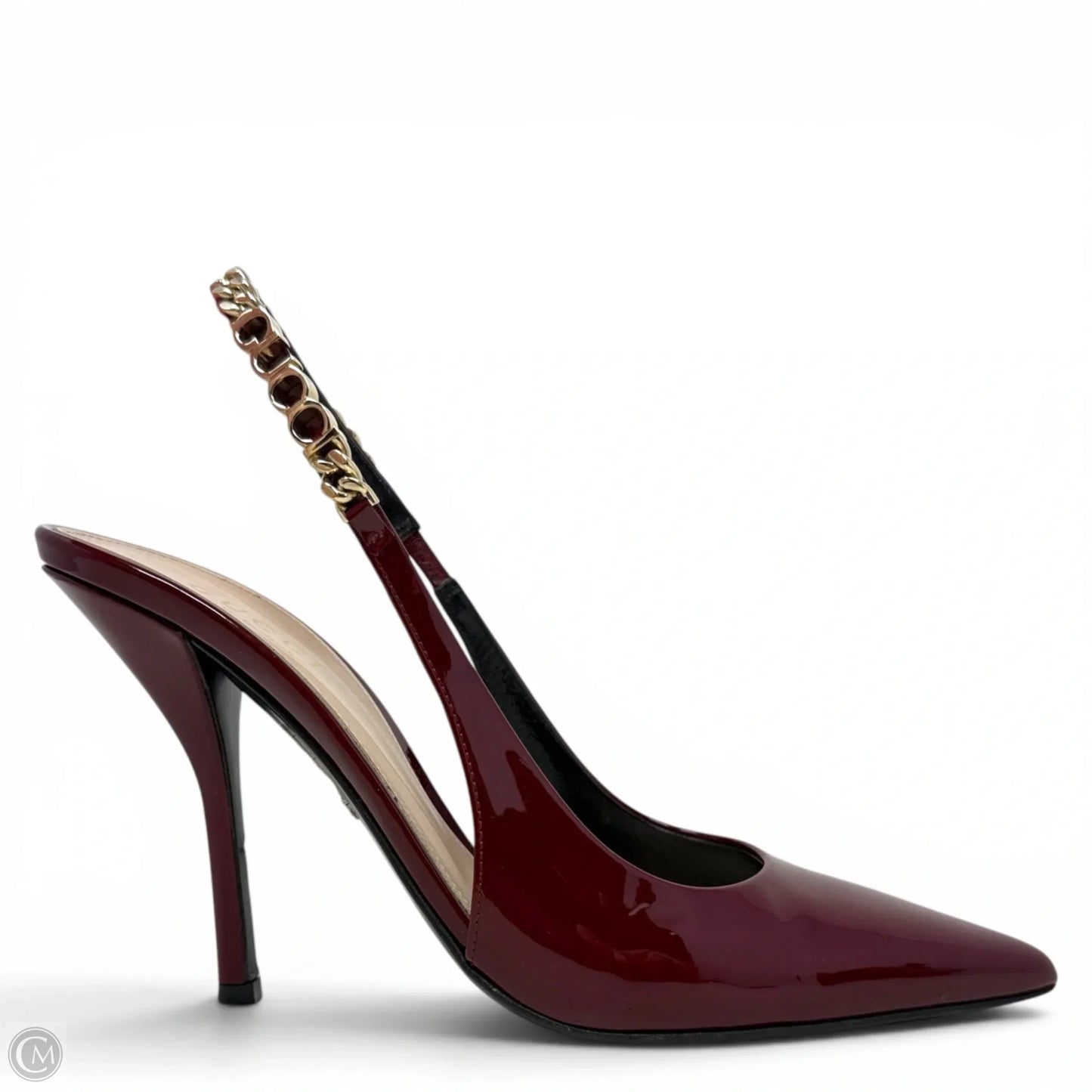 Signoria Patent Leather Slingback Pumps Luxury Designer By Gucci In Rosso Ancora, Size: 7