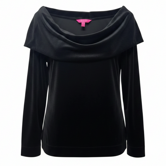 Belinda Off Shoulder Velour Pullover Top Designer By Lilly Pulitzer In Black, Size: XXL