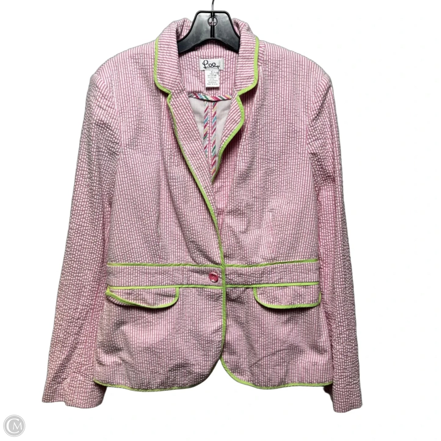 Vintage Seersucker Blazer Designer By Lilly Pulitzer In Striped Pattern, Size: 12