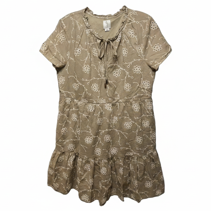 Floral Embroidered Tiered Mini Dress By Joie In Tan, Size: L
