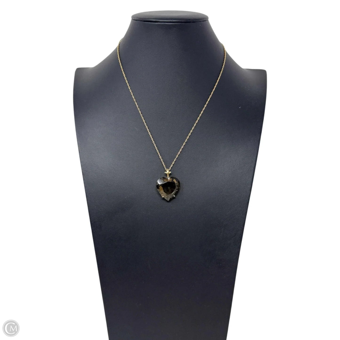 Gold Over Sterling Silver & Faceted Smoky Quartz Heart Pendant On 12K Gold Fine Rope Chain Necklace