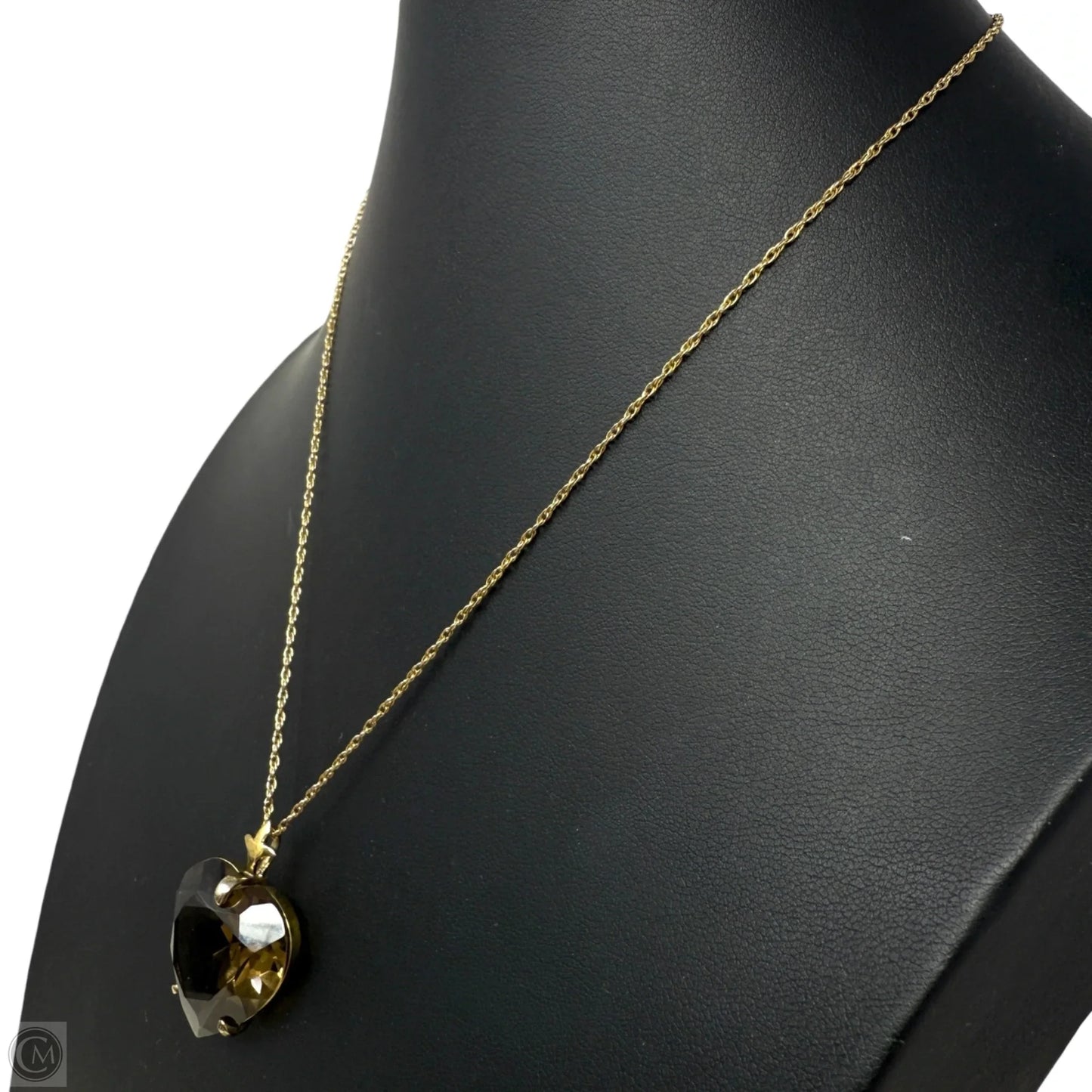 Gold Over Sterling Silver & Faceted Smoky Quartz Heart Pendant On 12K Gold Fine Rope Chain Necklace