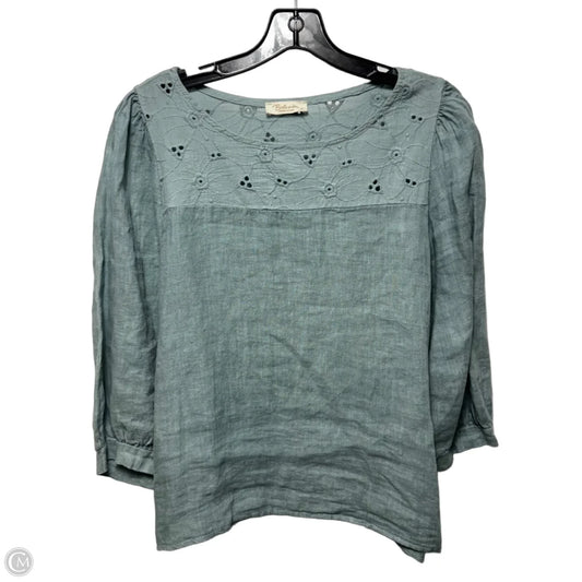 Linen Top 3/4 Sleeve By Bellambra In Green, Size: S