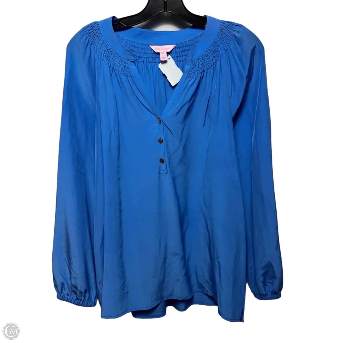 Silk Top Long Sleeve Designer By Lilly Pulitzer In Blue, Size: M