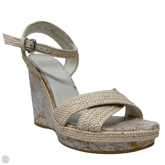 Minx Platform Wedge Sandals Designer By Stuart Weitzman In Cream & Tan, Size: 8.5