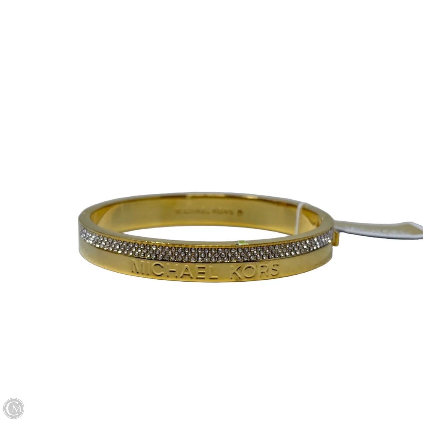 Pave Logo Cushion Hinged Gold Tone Bangle Bracelet By Michael By Michael Kors