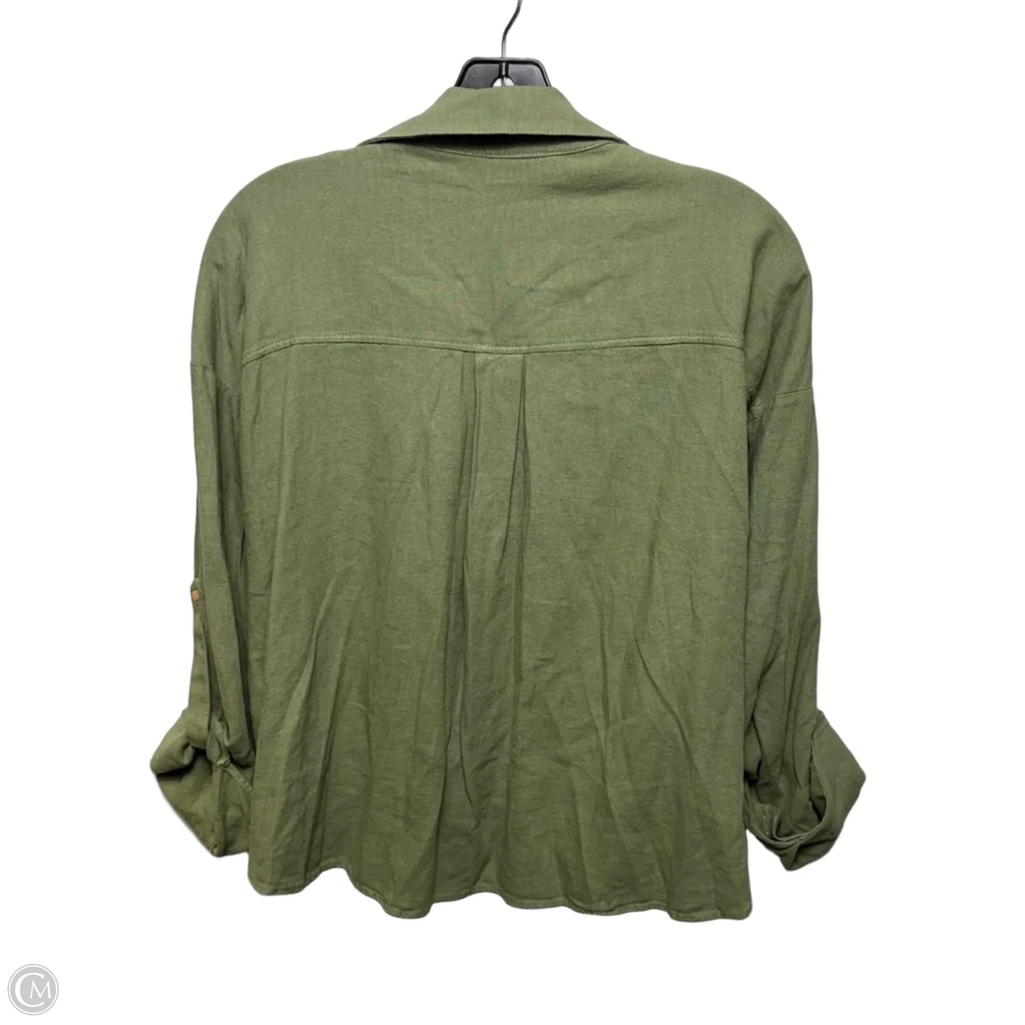 Linen Blend Top Long Sleeve By Zara In Green, Size: S