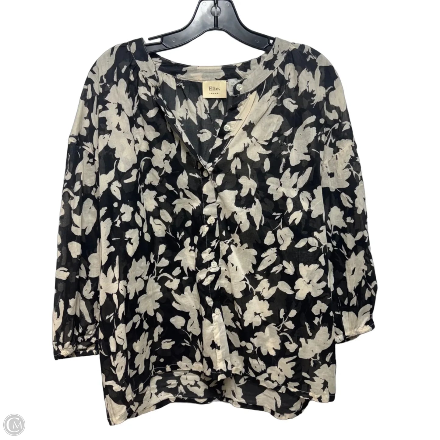 Cotton Top Long Sleeve By Elie Tahari In Black & Cream, Size: L