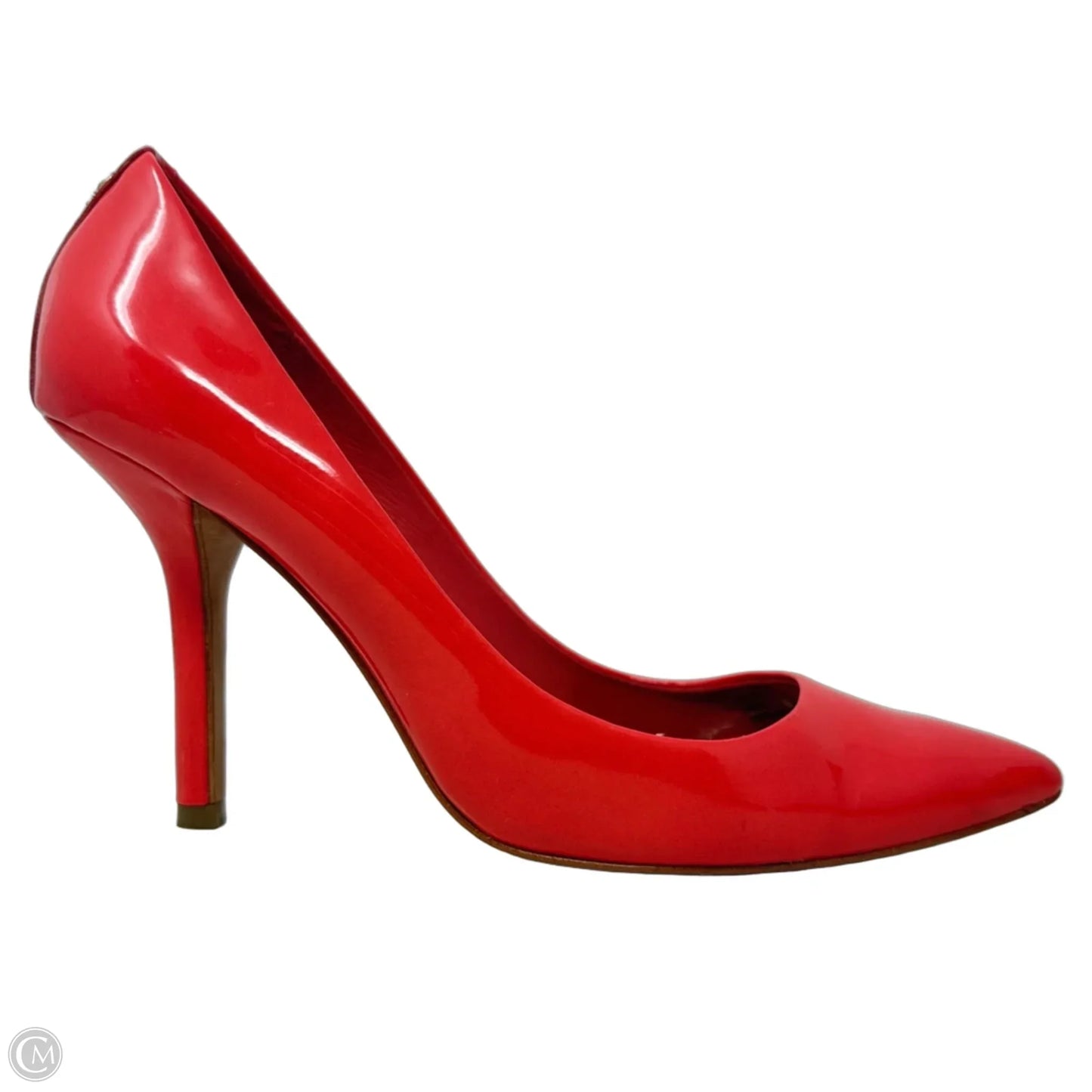 Lizzie Patent Leather Stiletto Pumps Designer By Coach In Coral, Size: 7.5