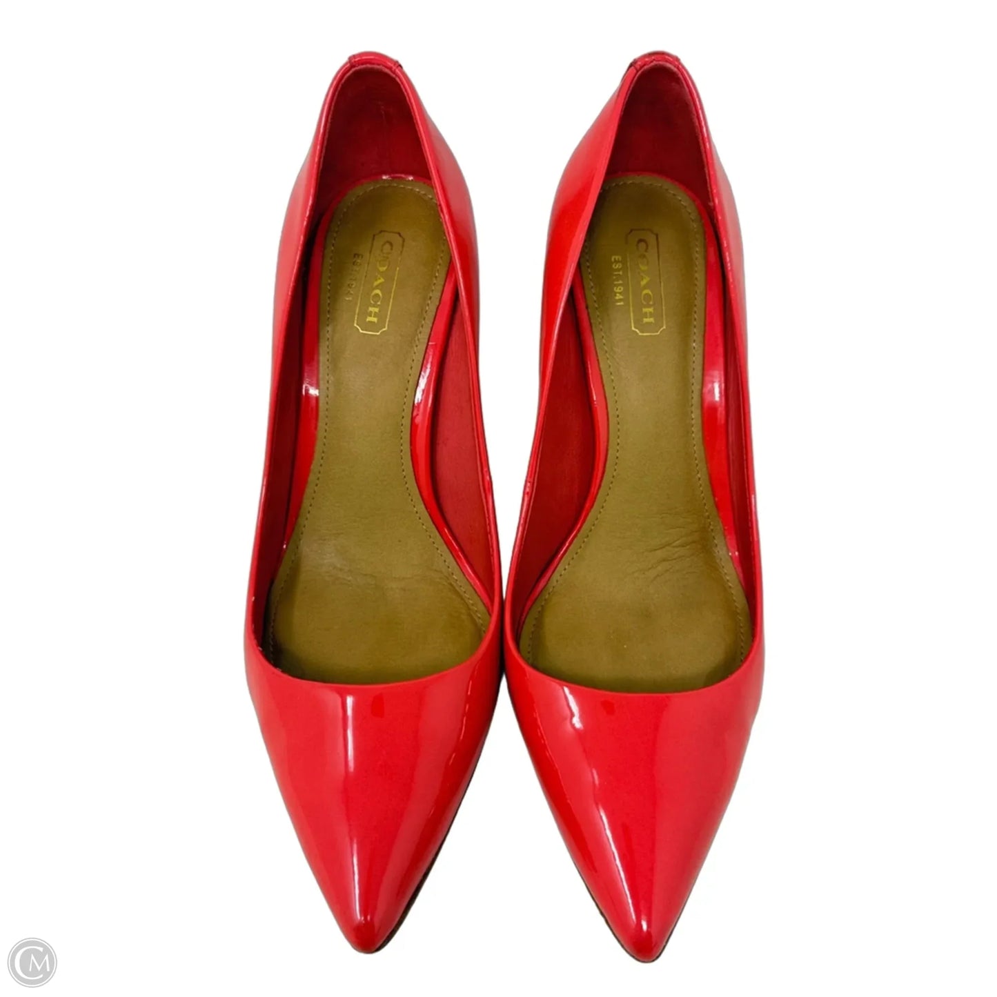 Lizzie Patent Leather Stiletto Pumps Designer By Coach In Coral, Size: 7.5