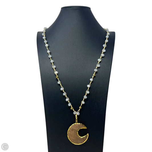 Crescent Moon Beaded Long Statement Necklace