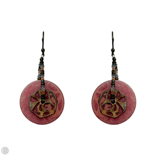 Pink Stone Disc Dangle Earrings
