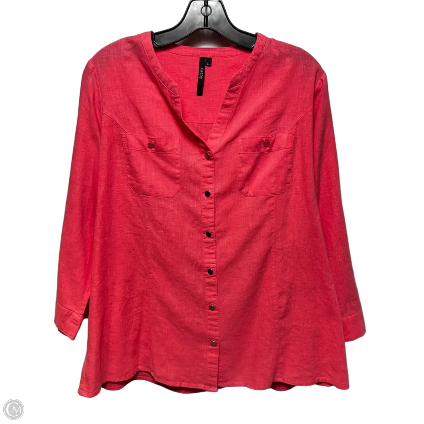 Linen Blend Top Long Sleeve By Cathy In Pink, Size: L