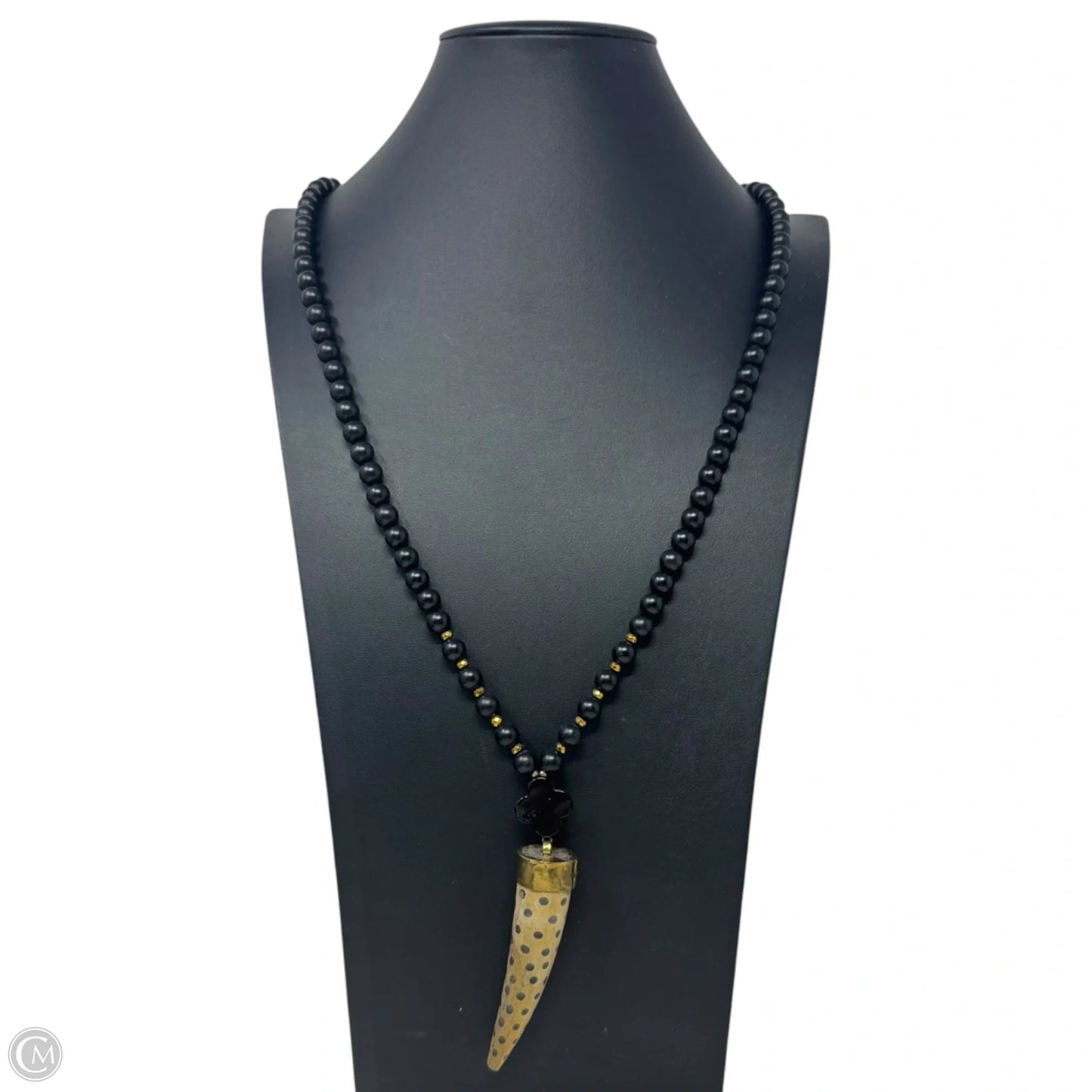 Faux Wood Horn Beaded Long Statement Necklace