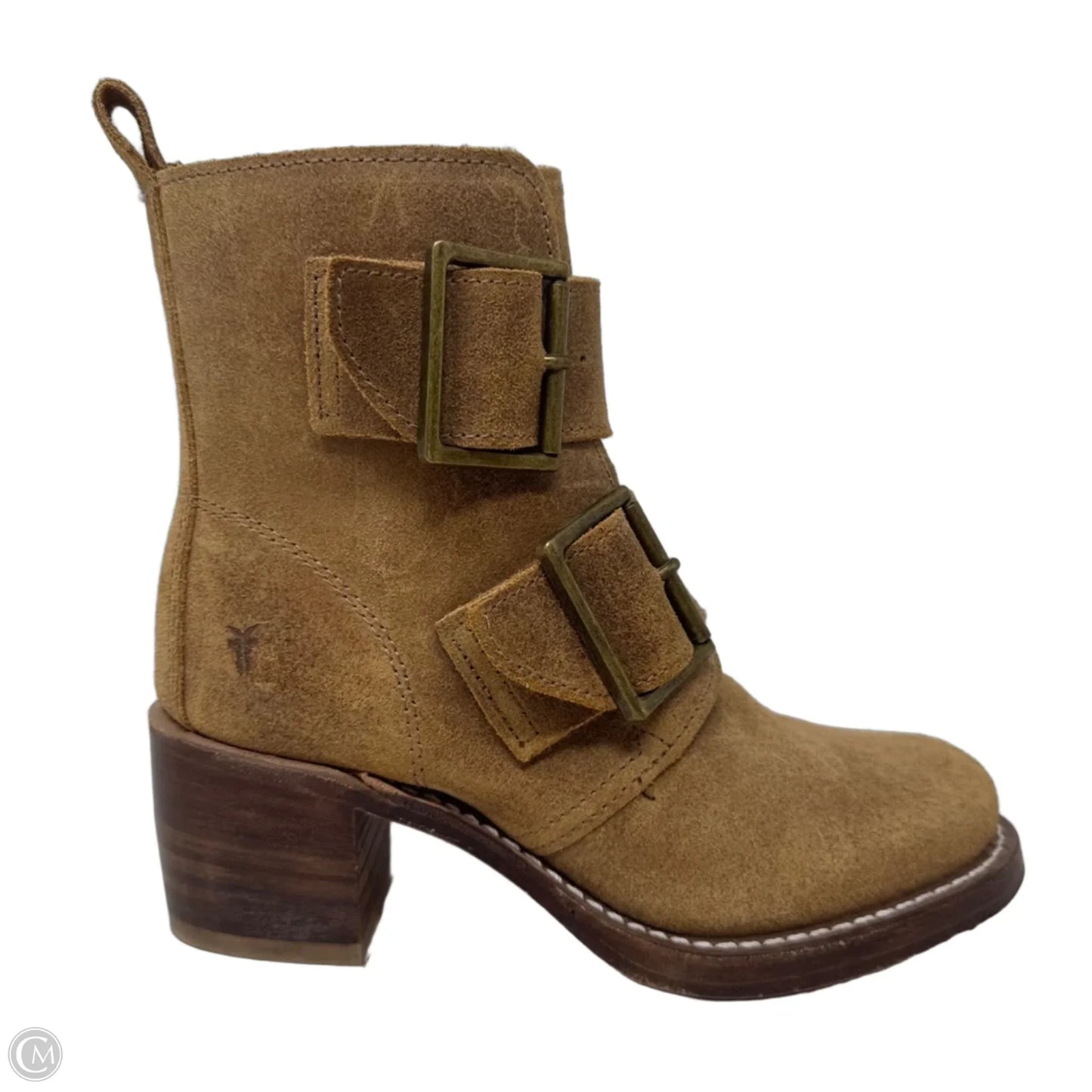 Sabrina Double Buckle Boots Designer By Frye In Tan, Size: 5.5