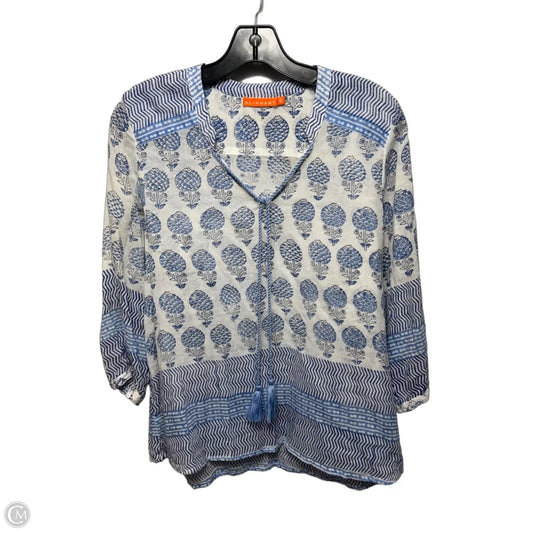 Top Long Sleeve By Oliphant In Blue & White, Size: S