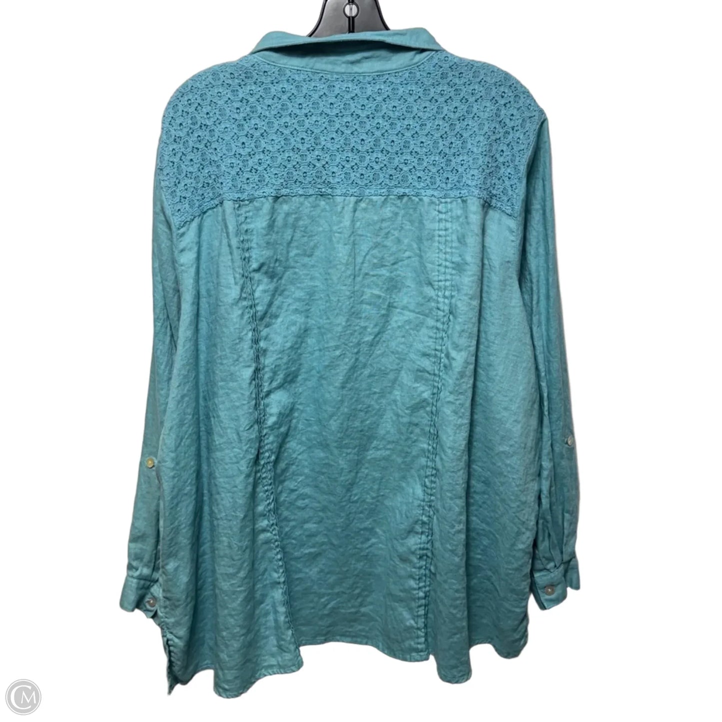 Linen Top Long Sleeve By John Mark In Aqua, Size: 3x