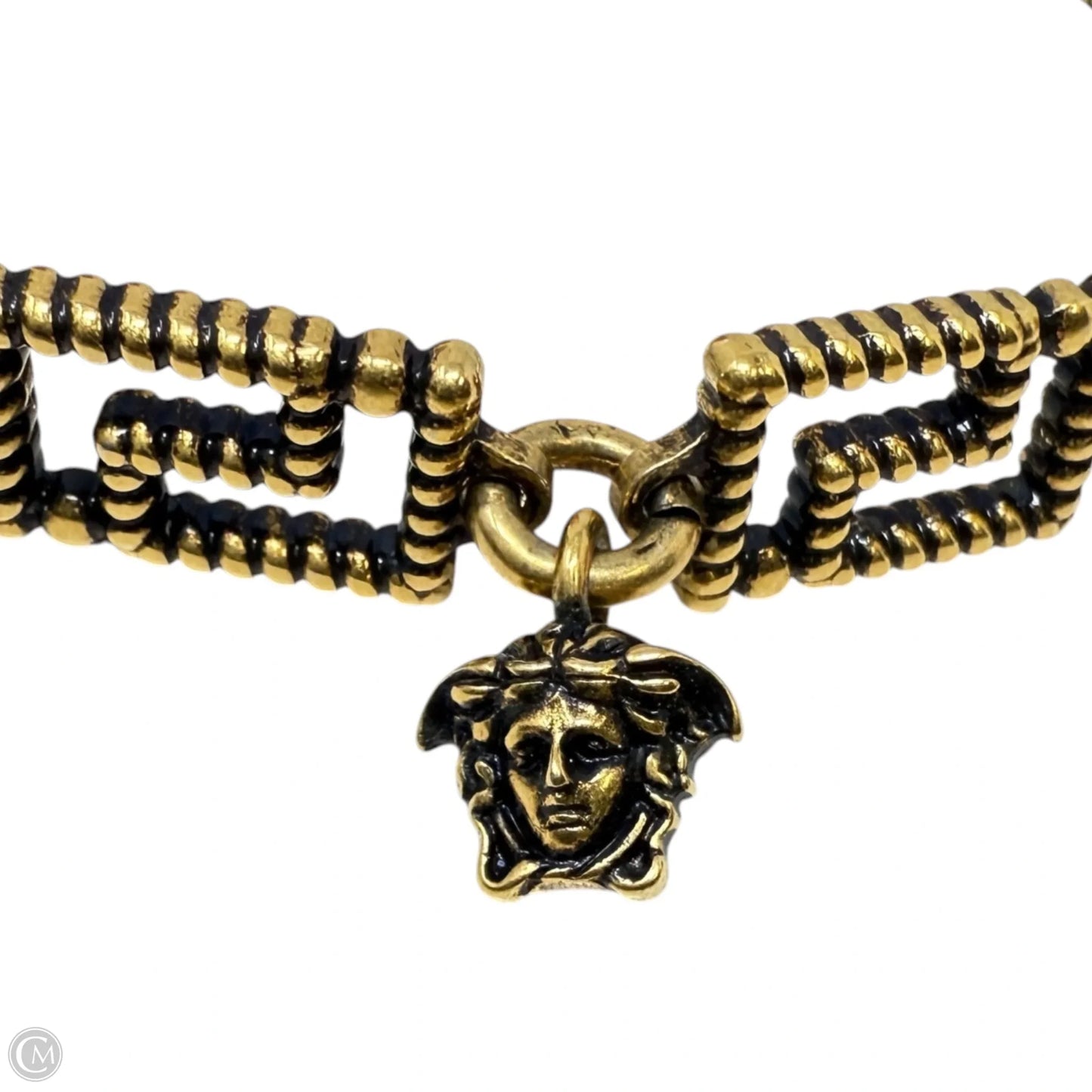 Greca Antique Gold Tone Metal Bracelet  Luxury Designer By Versace
