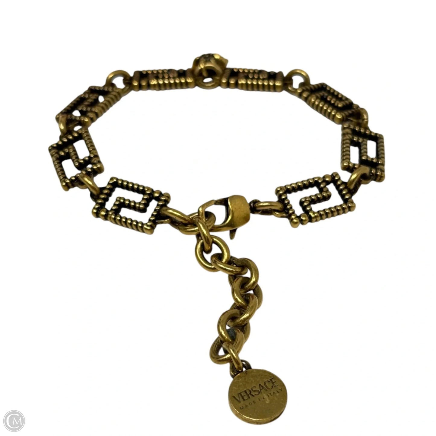 Greca Antique Gold Tone Metal Bracelet  Luxury Designer By Versace
