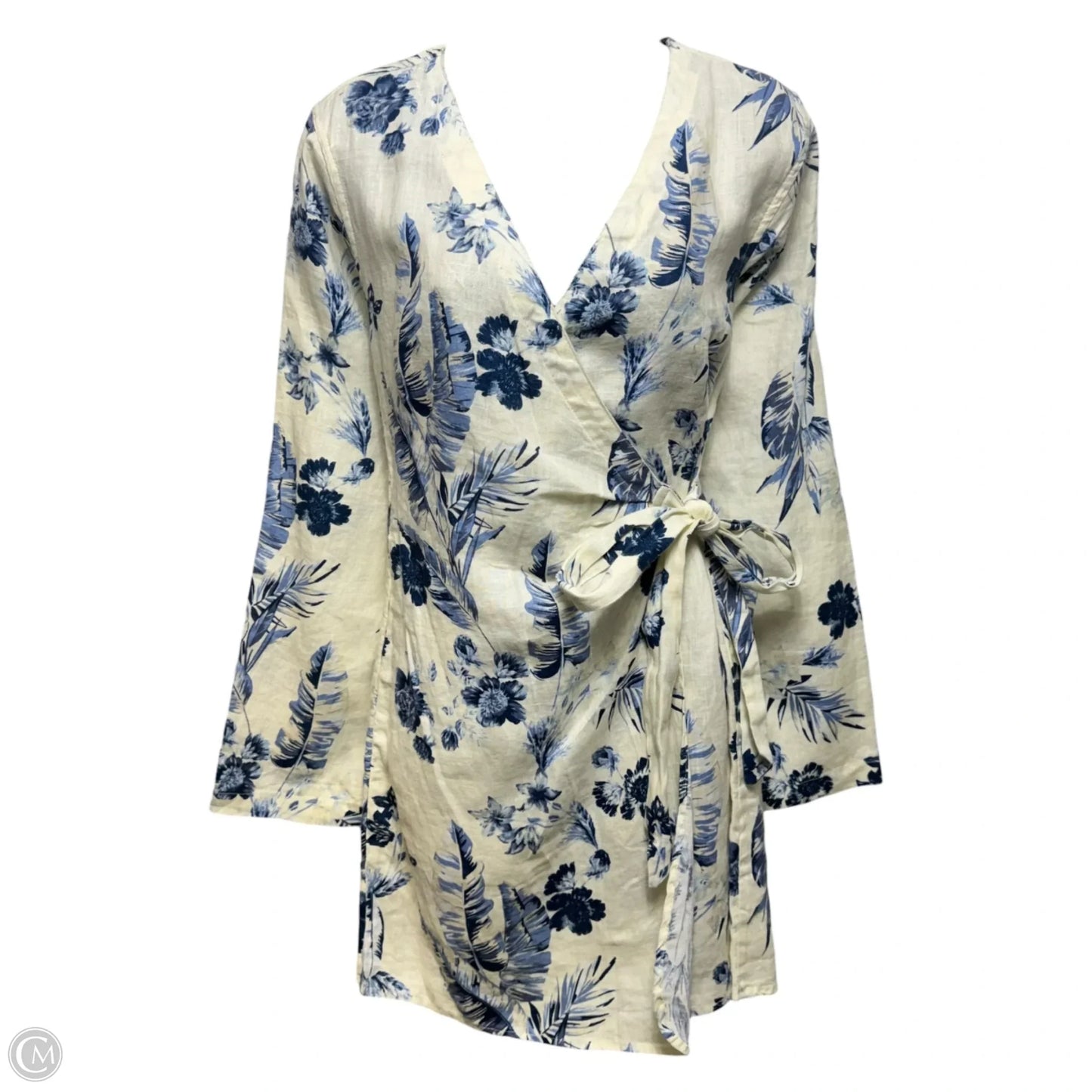Linen Wrap Dress Casual Short By Saks Fifth Avenue In Floral Print, Size: S