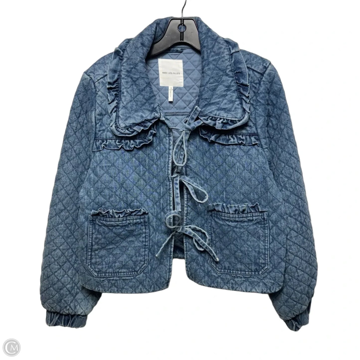 The Maura Bow-Tie Denim Jacket By Avec Les Filles In Blue Denim, Size: M