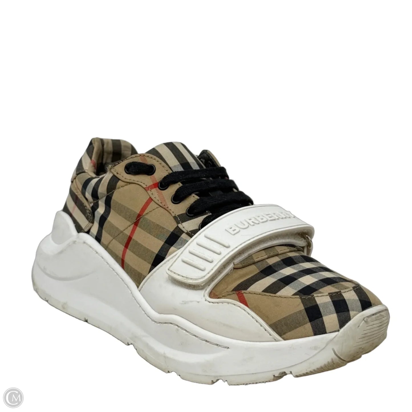 Regis Check Logo Sneakers Luxury Designer By Burberry In Plaid Pattern, Size: 8.5