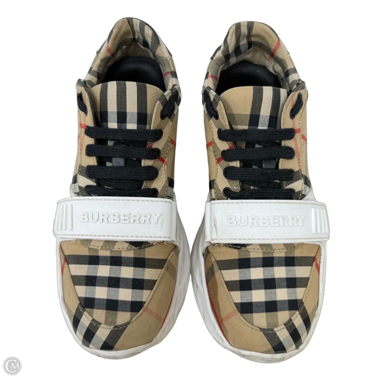 Regis Check Logo Sneakers Luxury Designer By Burberry In Plaid Pattern, Size: 8.5