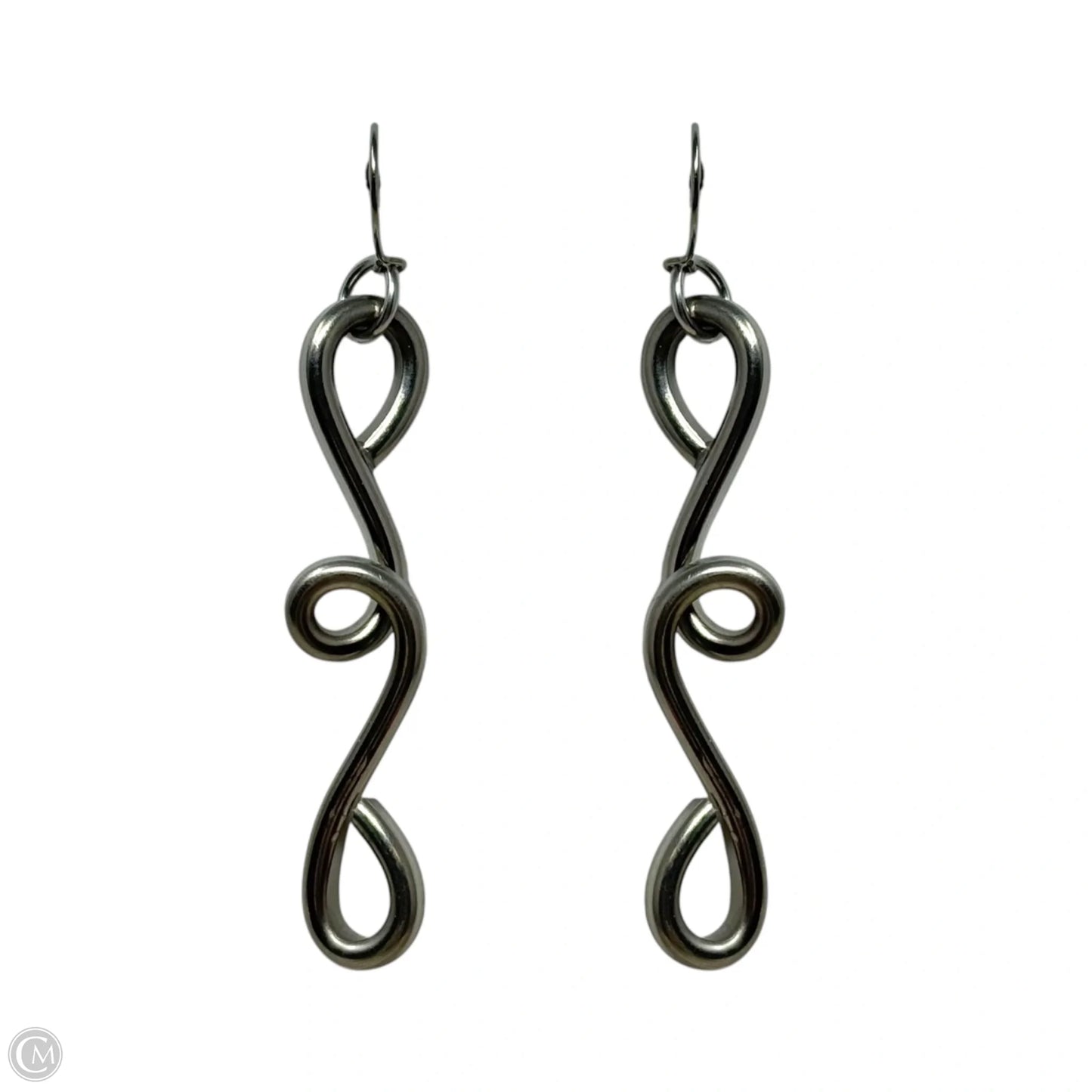 Wire Swirl Silver Tone Dangle Earrings