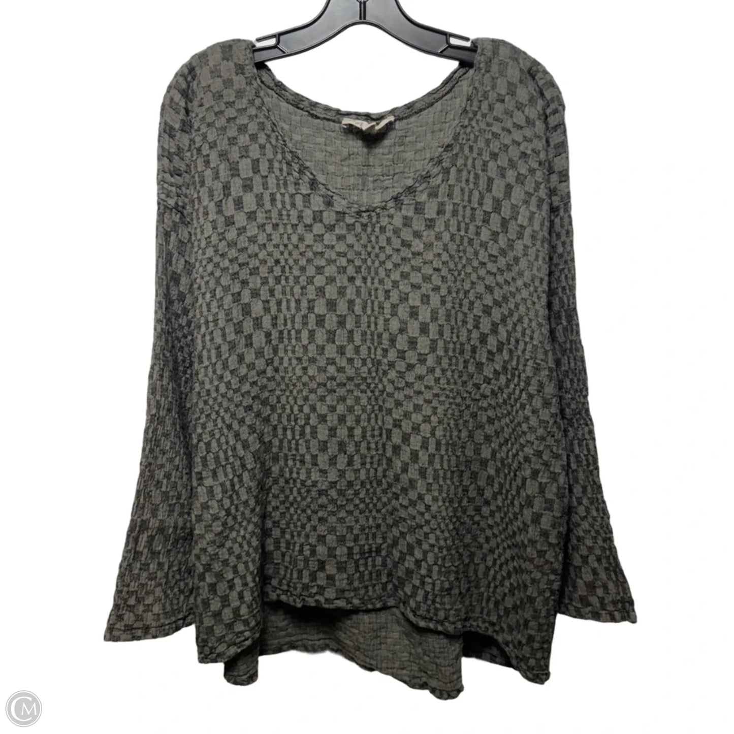 Linen Blend Top Long Sleeve By Flax In Grey, Size: M