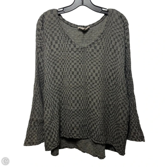 Linen Blend Top Long Sleeve By Flax In Grey, Size: M