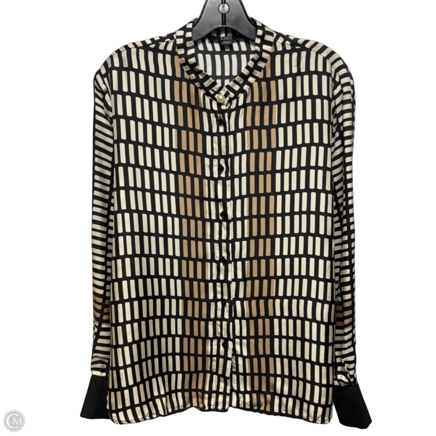 Silk Top Long Sleeve By Seventy In Geometric Pattern, Size: 14 (46)
