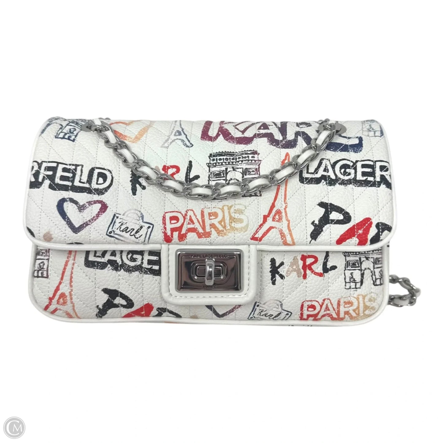 Simone Graffiti Flap Crossbody Designer By Karl Lagerfeld, Size: Medium