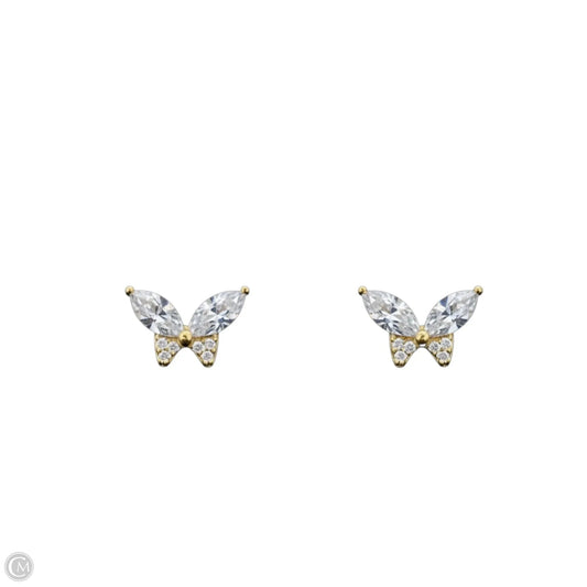 Gold Over Sterling Silver & Crystal Butterfly Stud Earrings