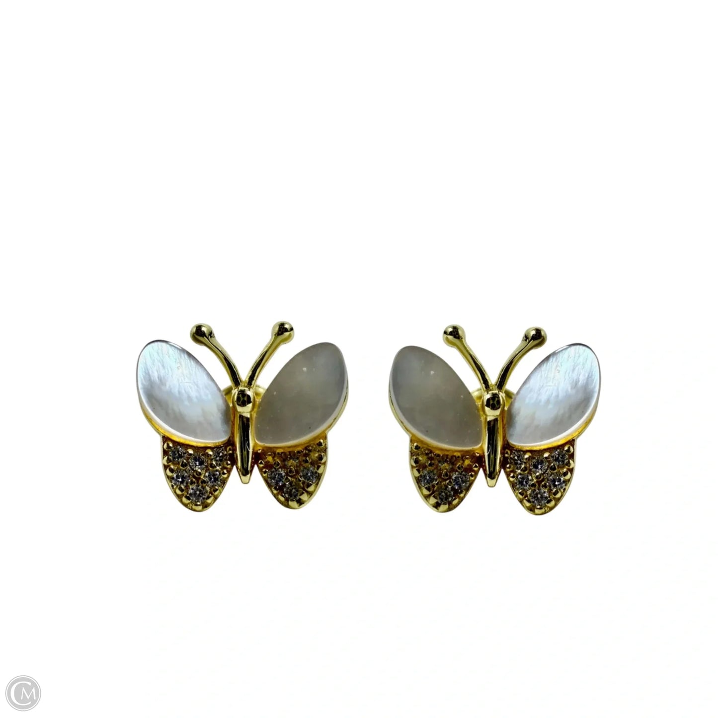 Gold Over Sterling Silver, Mother Of Pearl & Pavé Butterly Stud Earrings Other By Cmc