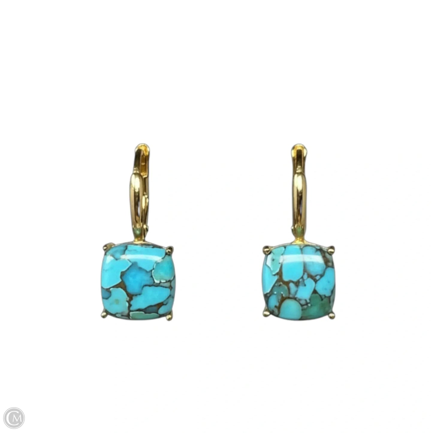 Gold Over Sterling Silver & Copper Turquoise Huggie Hoop Drop Earrings By YS India