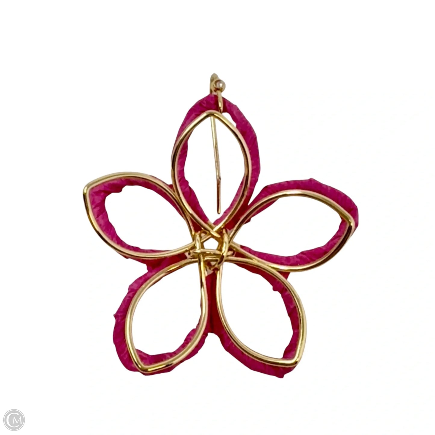 Gold Tone & Pink Wrapped Wire Flower Earrings