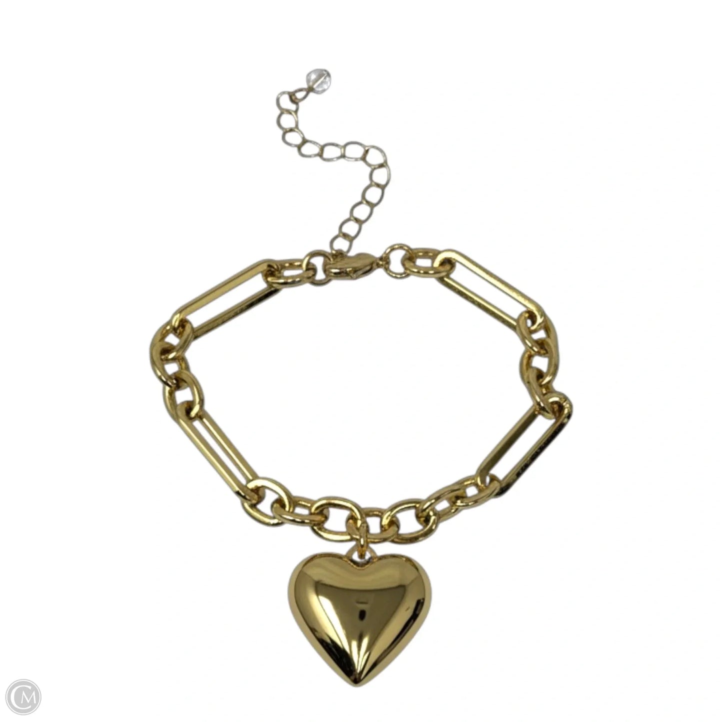 Gold Tone Paperclip Chain Heart Charm Bracelet