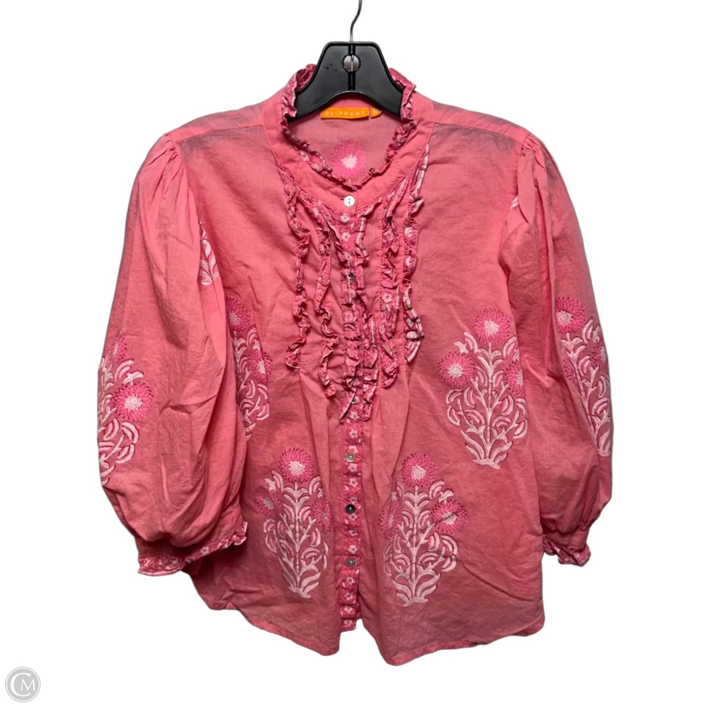 Ruffle Front Blouse By Oliphant In Pink, Size: M