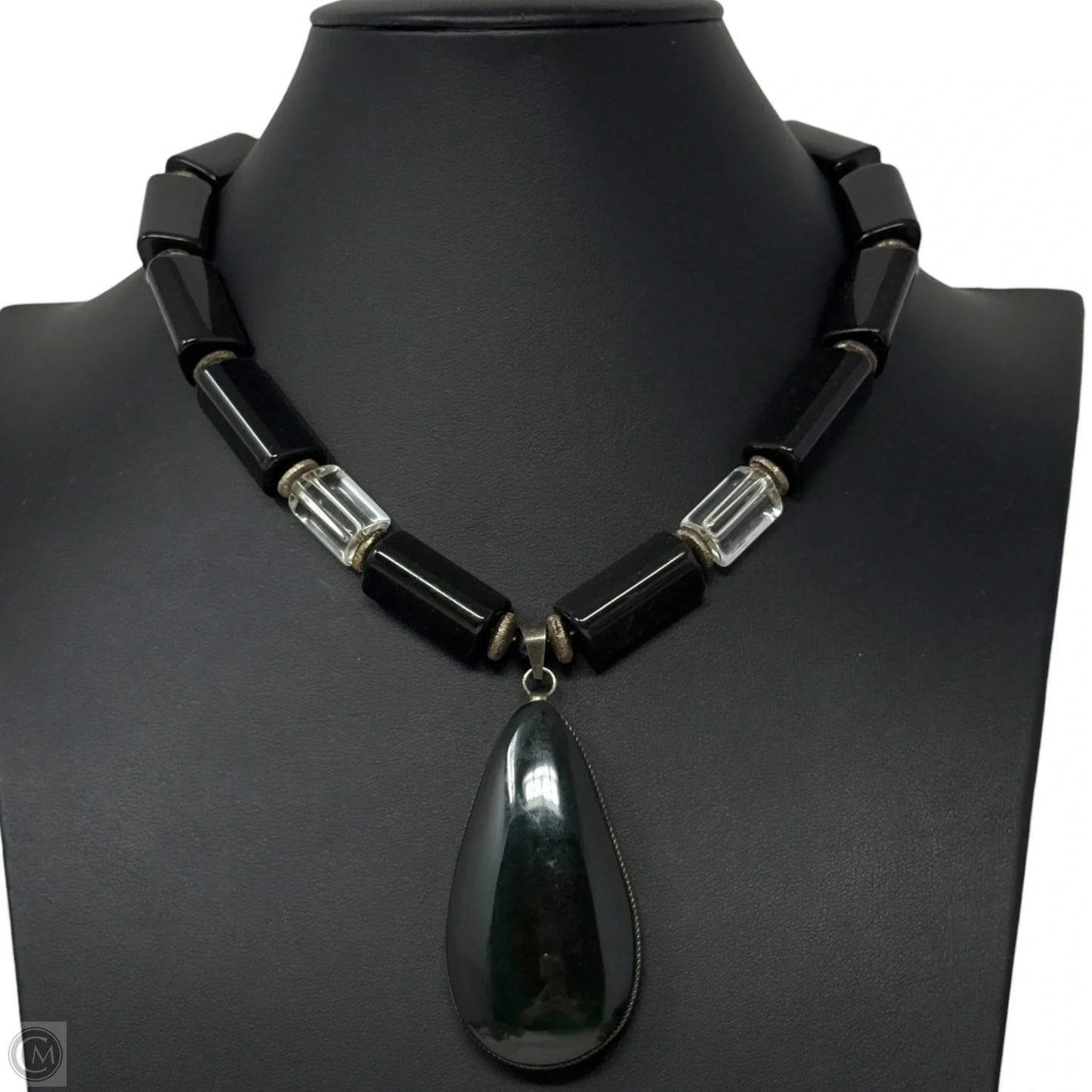 Mexican Black & Clear Stone Beaded Statement Necklace
