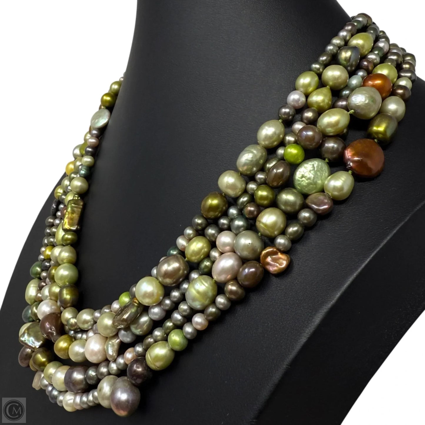 Multicolor 5-Strand Layered Pearl Necklace with Sterling Silver Toggle Clasp