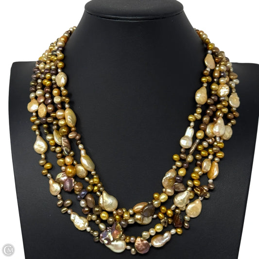 Multicolor 5-Strand Layered Pearl Necklace with Sterling Silver Toggle Clasp