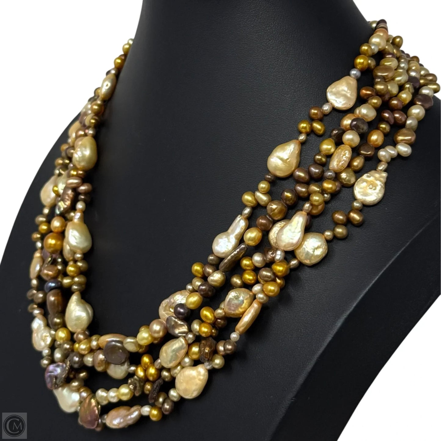 Multicolor 5-Strand Layered Pearl Necklace with Sterling Silver Toggle Clasp