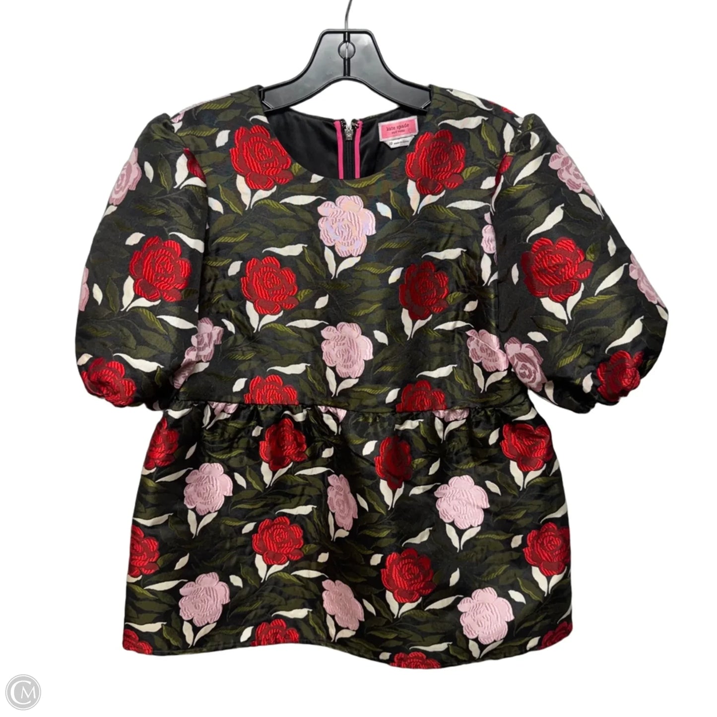 Jacquard Top Short Sleeve Designer By Kate Spade In Floral Print, Size: 10