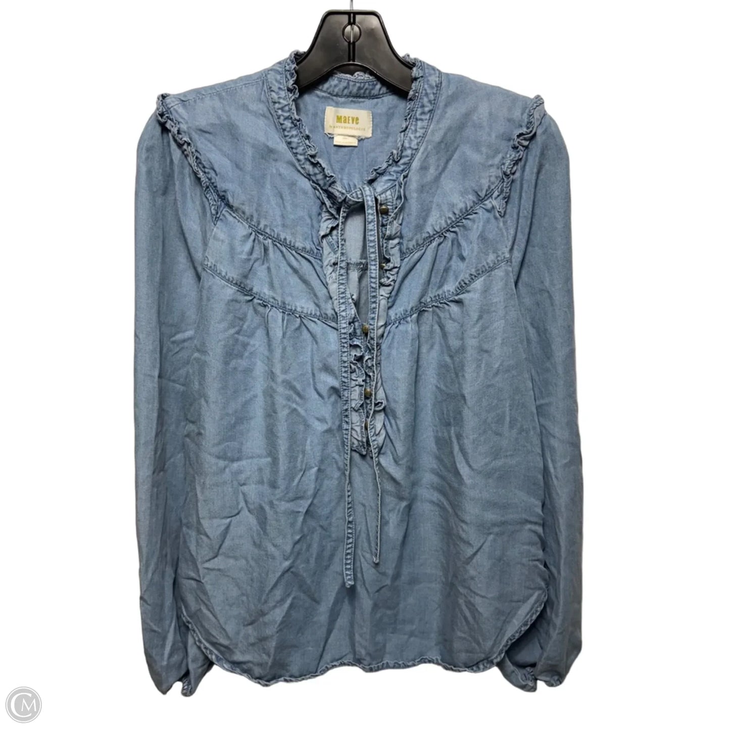 Chambray Ruffle Top Long Sleeve By Maeve In Blue Denim, Size: S