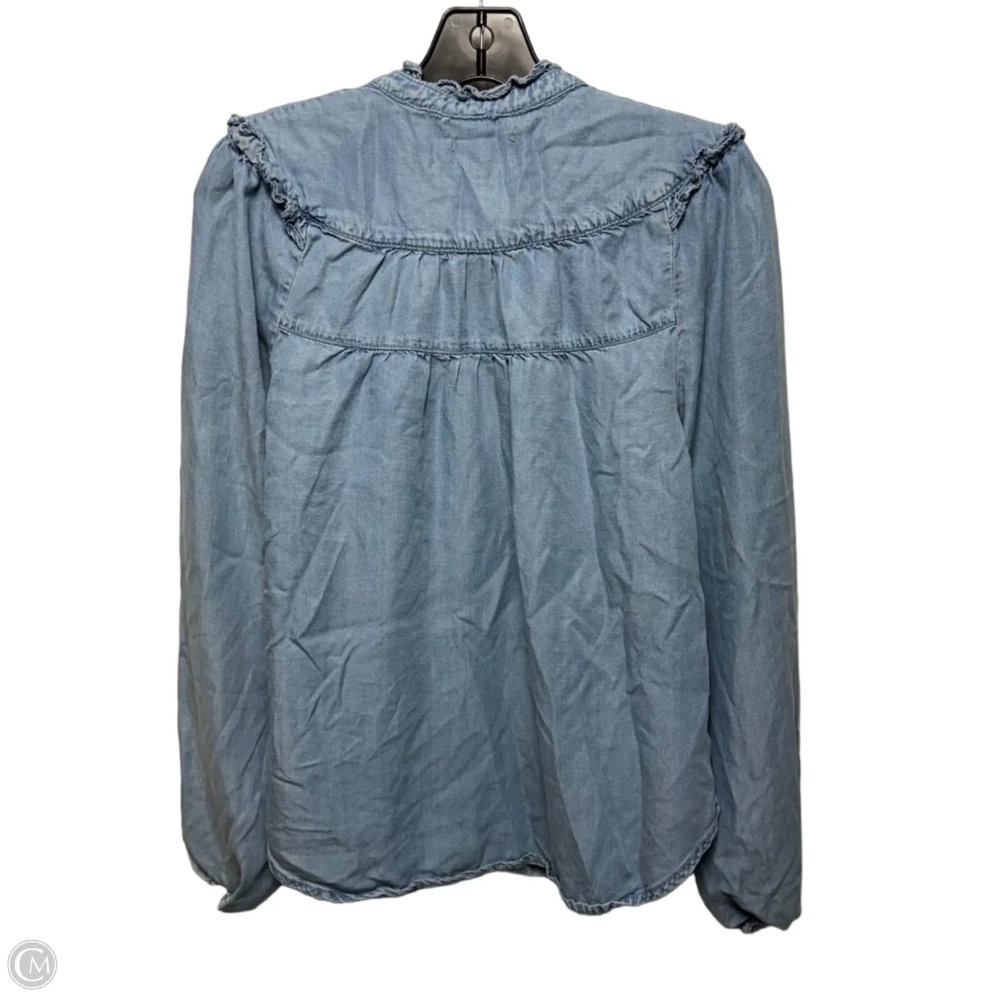 Chambray Ruffle Top Long Sleeve By Maeve In Blue Denim, Size: S