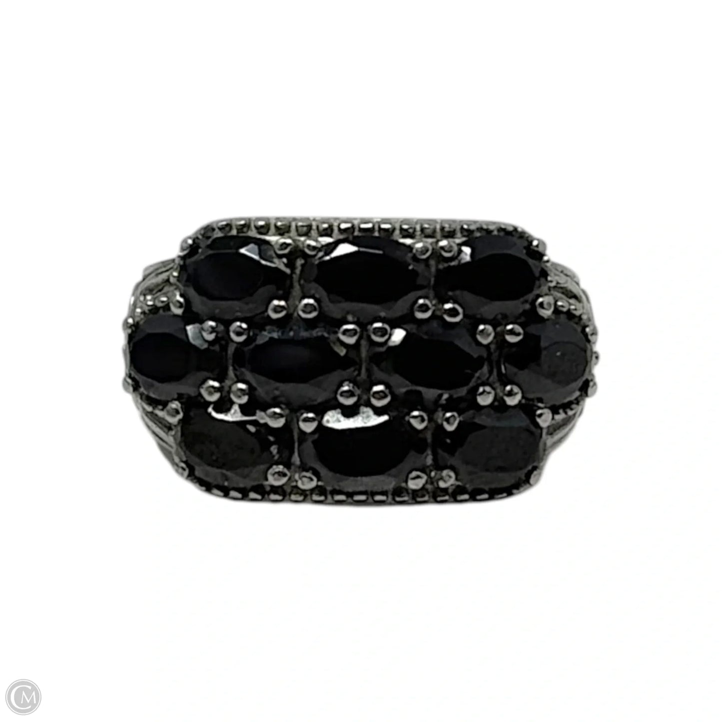 Black Stone Stainless Steel Ring Statement, Size: 7