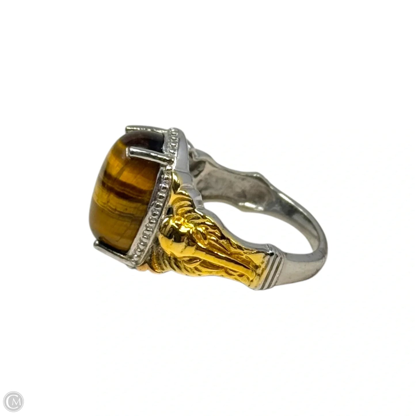 Faux Tiger’s Eye Silver & Gold Tone Statement Ring, Size: 7