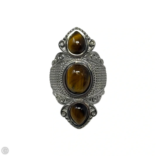 3 Stone Faux Tiger’s Eye Stainless Steel Ring Statement Size: 7