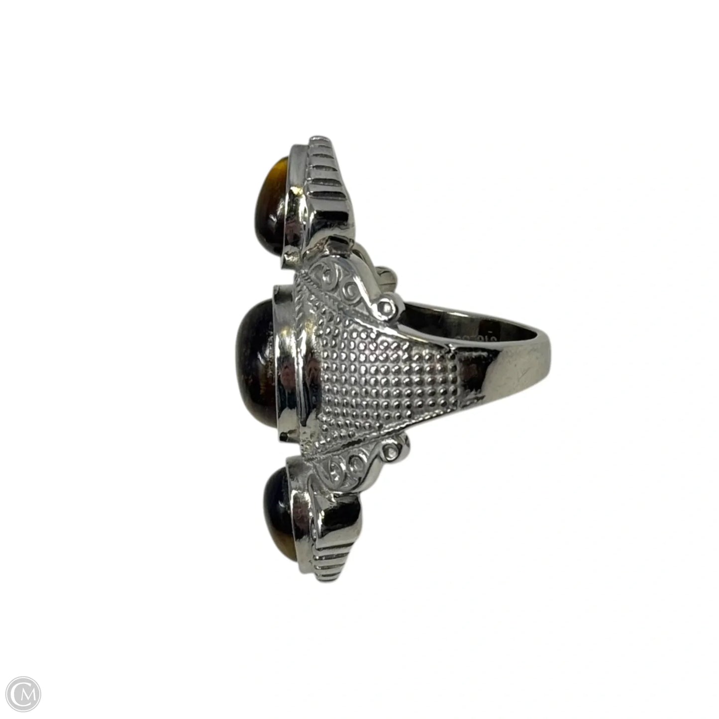 3 Stone Faux Tiger’s Eye Stainless Steel Ring Statement Size: 7